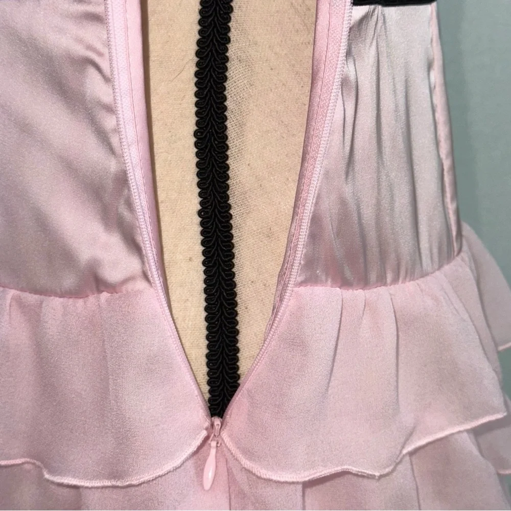 For Love & Lemons Danali Ruffle Pink Ruffle Mini Dress with Black bow - Picture 10 of 16